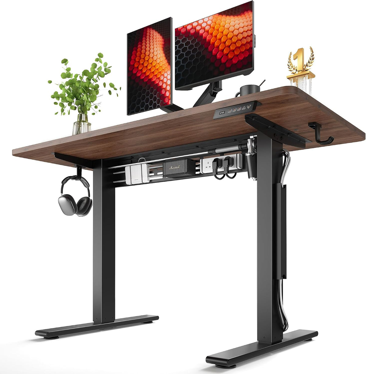 FEZIBO Electric Standing Desk with L-Shaped Crossbar & Cable Management S...