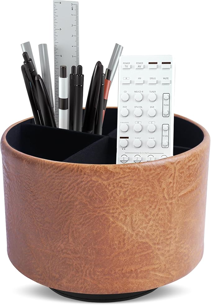 Hennaja Round Leather Art Supply Organizer, Remote Control Holder, 360 Degree by Hennaja