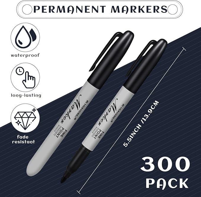 Thenshop 300 Pack Black Permanent Markers Bulk - Image 3