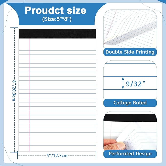 Thboxes 12 Pack Legal Pad 5x8, 360 Sheets Small Note Pad College Ruled Writing - Image 3