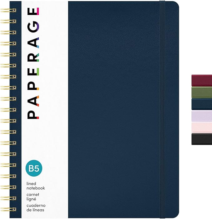 PAPERAGE Lined Spiral Journal Notebook, 160 Pages, Large B5 Hardcover Journal by PAPERAGE