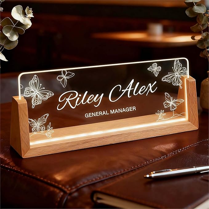 Acrylic Desk Name Plate Personalized, Custom Light Up Office Sign by Semyifu