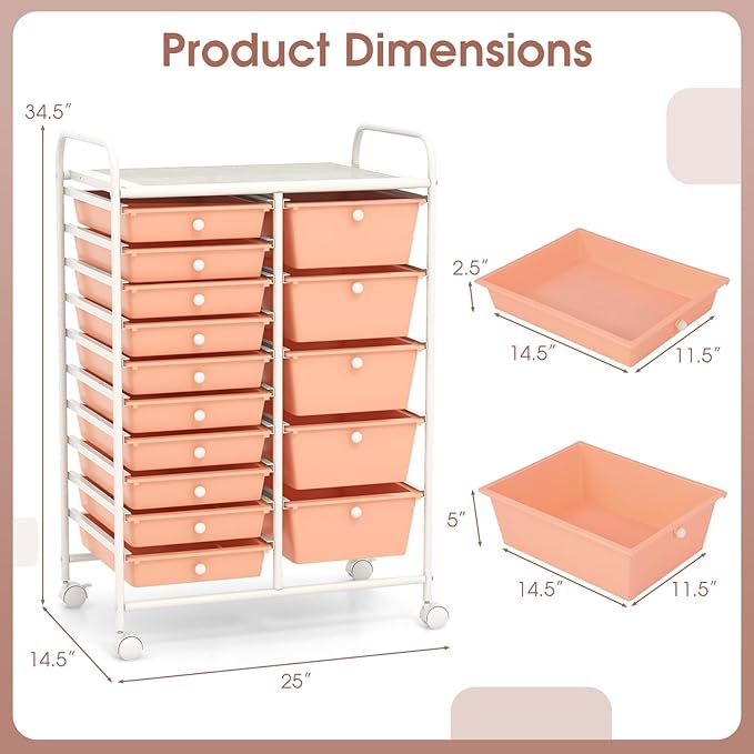 DORTALA 15-Drawer Rolling Storage Cart - Image 3