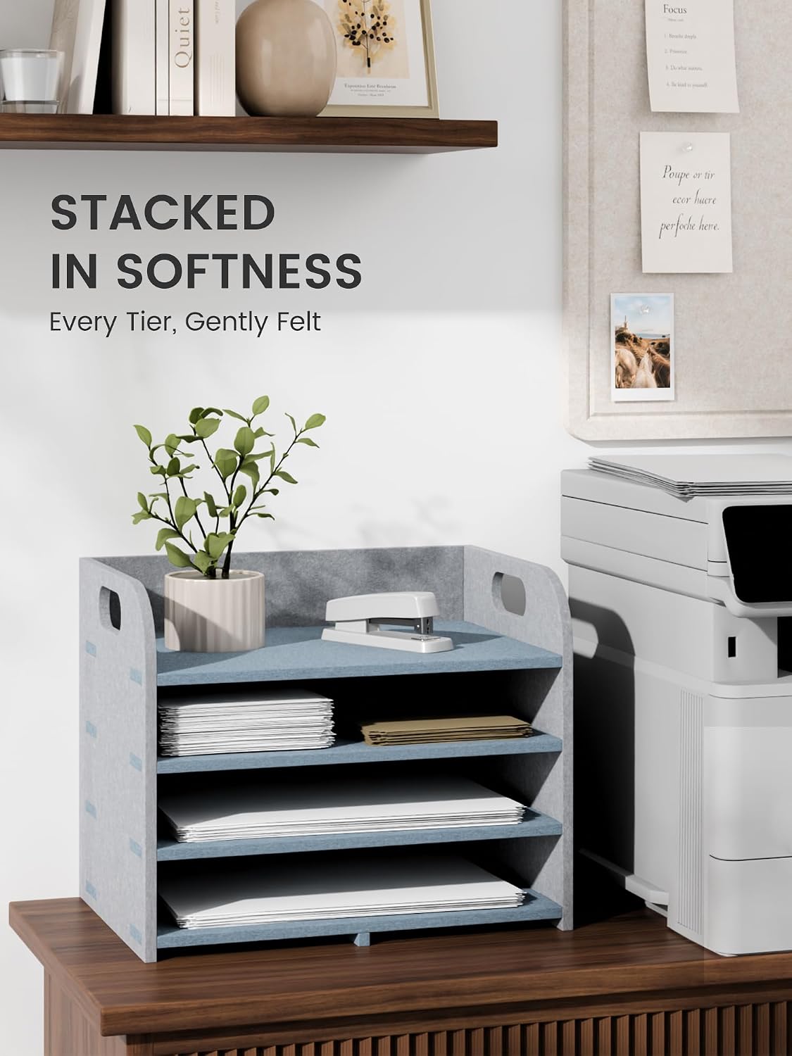 Fluxynara 4-Tier Felt File Organizer with Handles, Harbor Haze