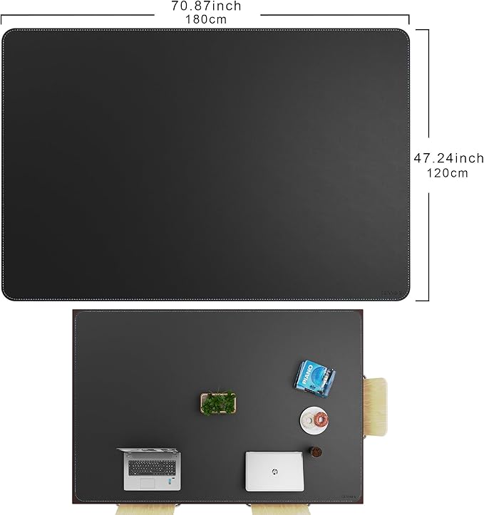 CENNBIE HUGE180 70.8" x 47" Black Leather Desk Mat - Image 2