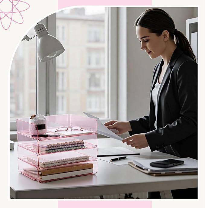 Harloon 4 Tier Acrylic Paper Tray 13 x 9.8 x 3 Inches Stackable Letter Clear - Image 7