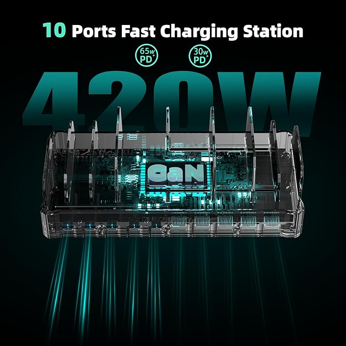 420W Charging Station for Multiple Devices, Zobirez 10-Port USB C Fast Charger - Image 3
