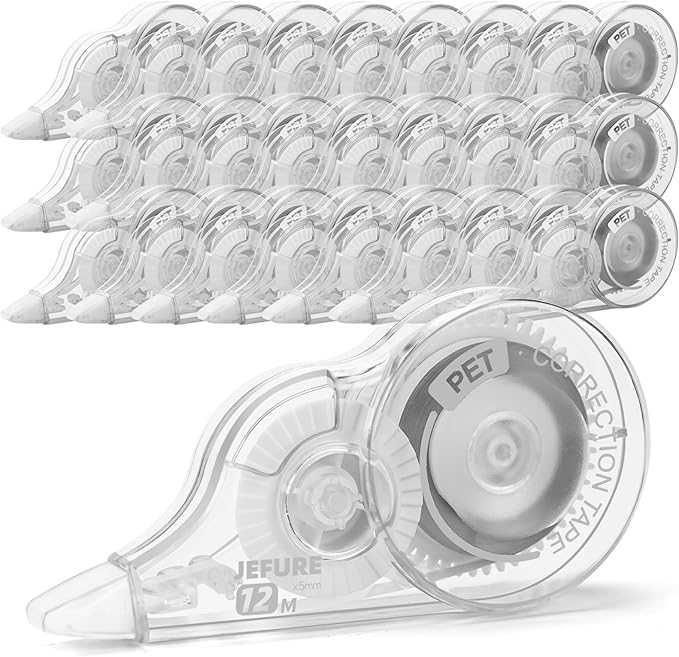 JEFURE 30 Pcs Correction Tape, 39.4 Ft White Wrong Out Tear-Resistant Bulk by JEFURE