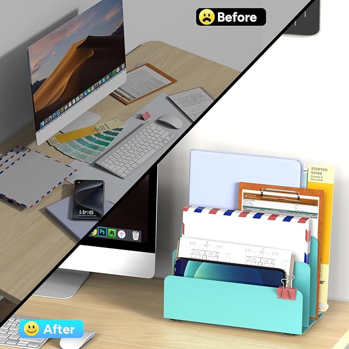 OUTIOE Mail Organizer Countertop, Small Desk File Organizer, Metal File Holder - Image 2