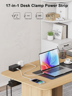 Desk Clamp Power Strip 13 Outlet 2USB-C Ports, 2 USB-A Ports, Desktop Edge - Image 2