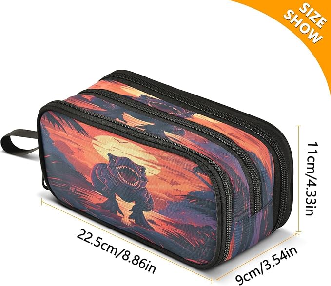 BOENLE Dinosaur Sunset Pencil Case Box Boys Girls Large Pencil Pouch Zipper - Image 6
