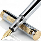 Scriveiner Luxury EDC Fountain Pen, Stunning Silver Chrome Luxury Pen, Real by Scriveiner