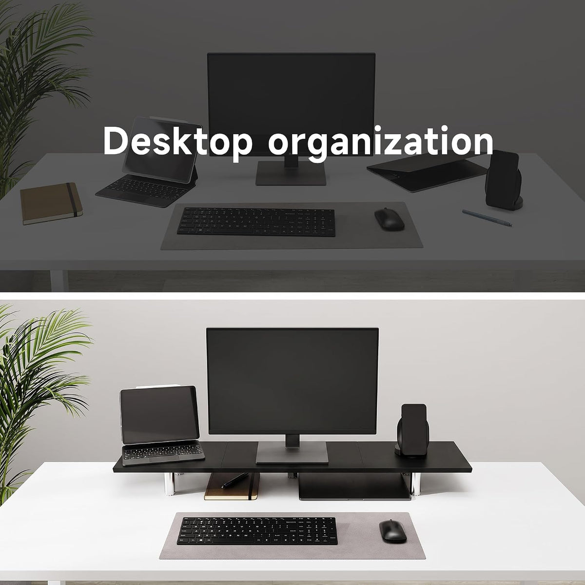 Fenge 39.4” Dual Monitor Stand with Height Adjustable Legs, Black