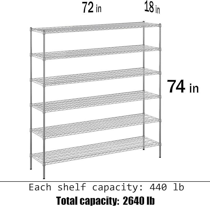 Regal Altair 18" Deep x 72" Wide x 74" Height Wire Shelving Kit | 6-Tier | NSF - Image 3