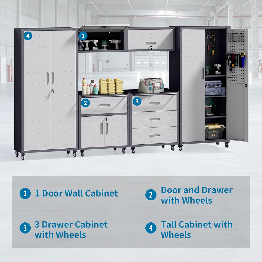 6-piece garage storage cabinets system heavy duty workshop, package contents