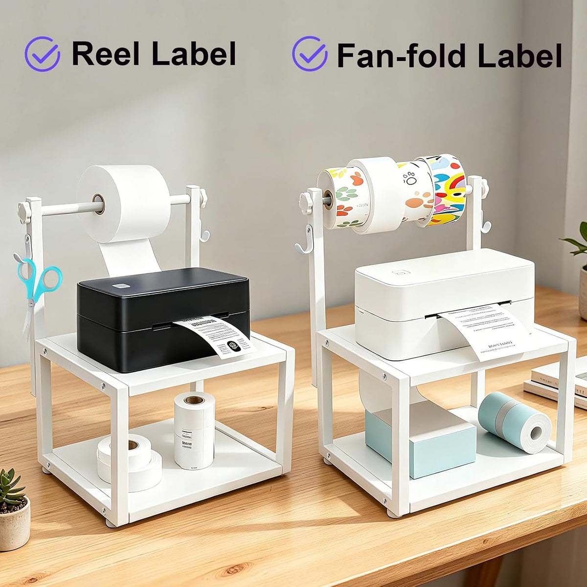 Wooden Thermal Printer Stand for Roll and Fan-Fold Label Holder, Office Use