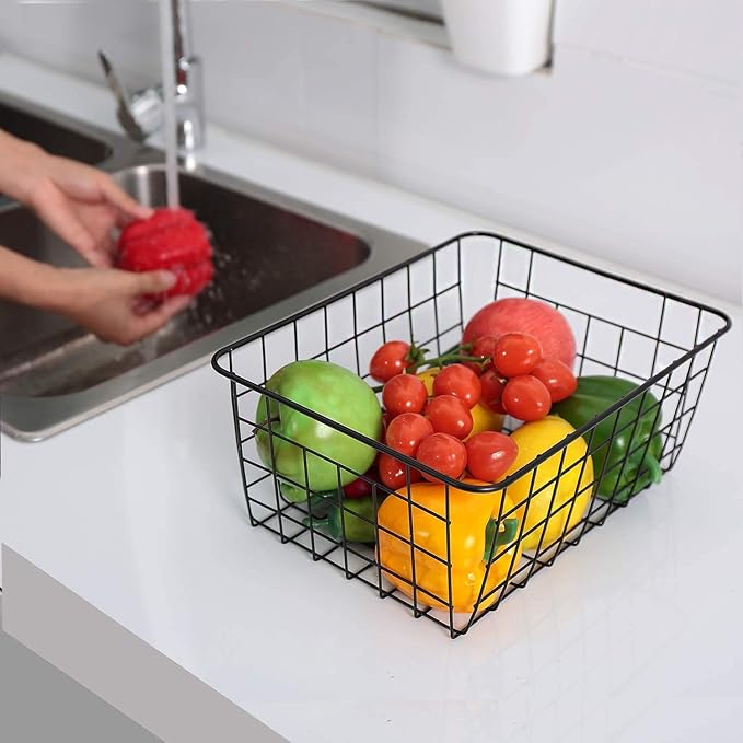 LeleCAT Black Wire Storage Baskets, Metal Household Storage Organizer - Image 5