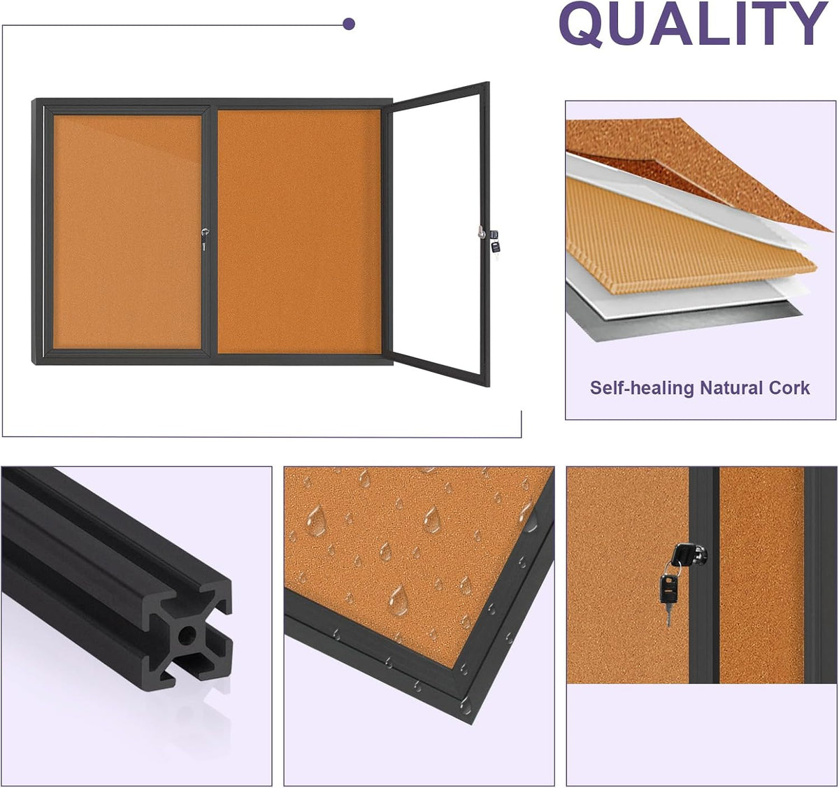 Outdoor Enclosed Bulletin Board Weatherproof Bulletin Board with Locking Door...