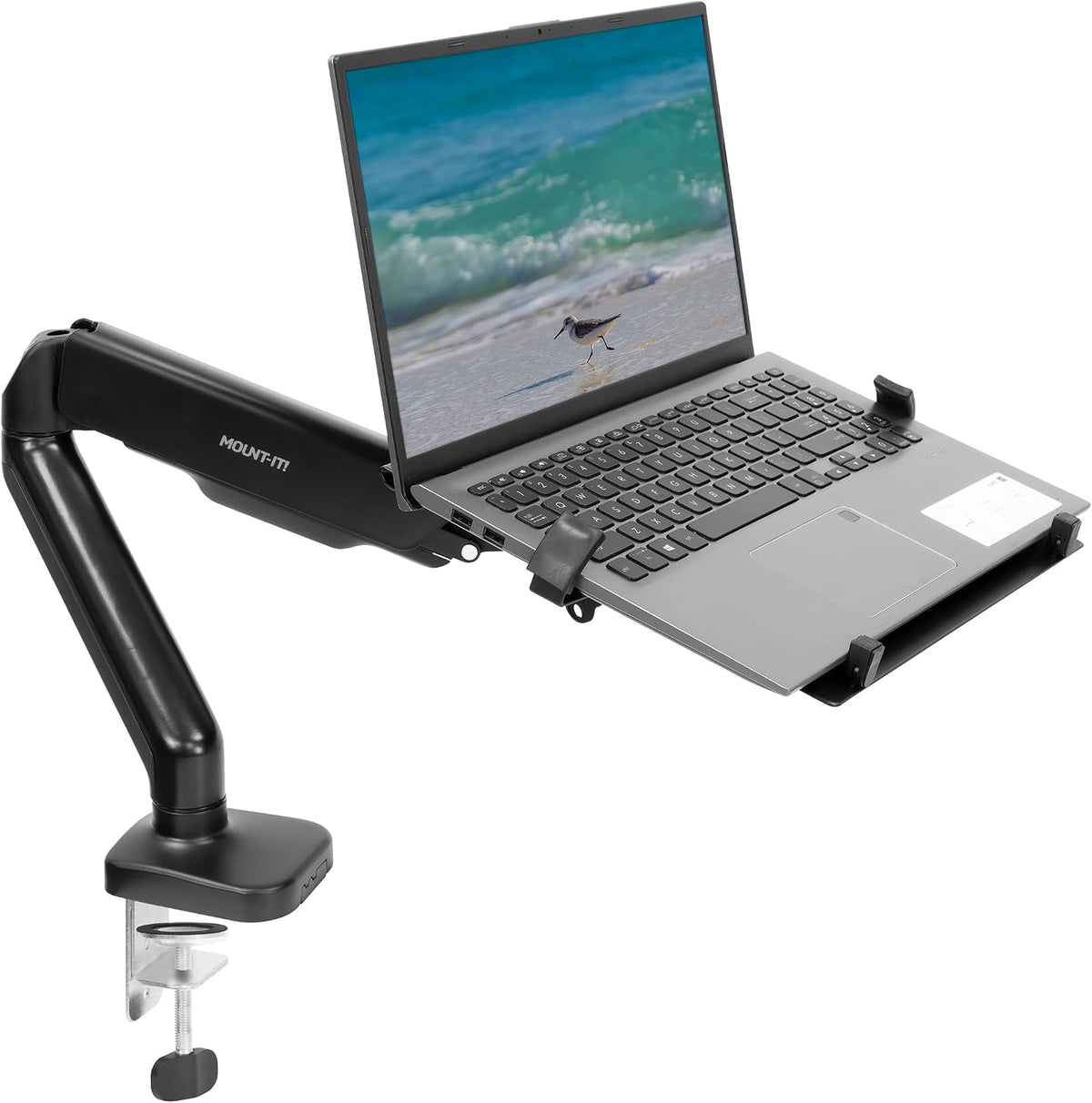 Mount-It! Laptop Arm Mount for Desk, Gas Spring, Clamp or Grommet, 17 Inch