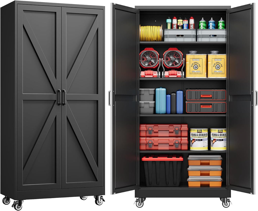 75" tall wheeled garage storage cabinet, rolling metal, main product view