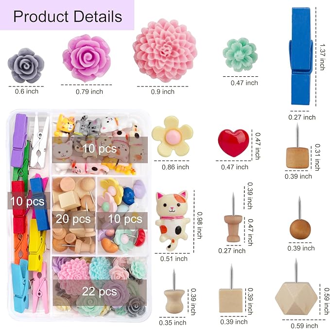72PCS Push Pins Cute Cat Thumb Tacks Decorative Push Pins Wood Pin Board Tacks - Image 7