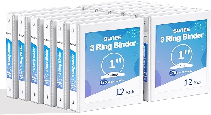 SUNEE 3 Ring Binders 1 Inch 12 Pack by SUNEE