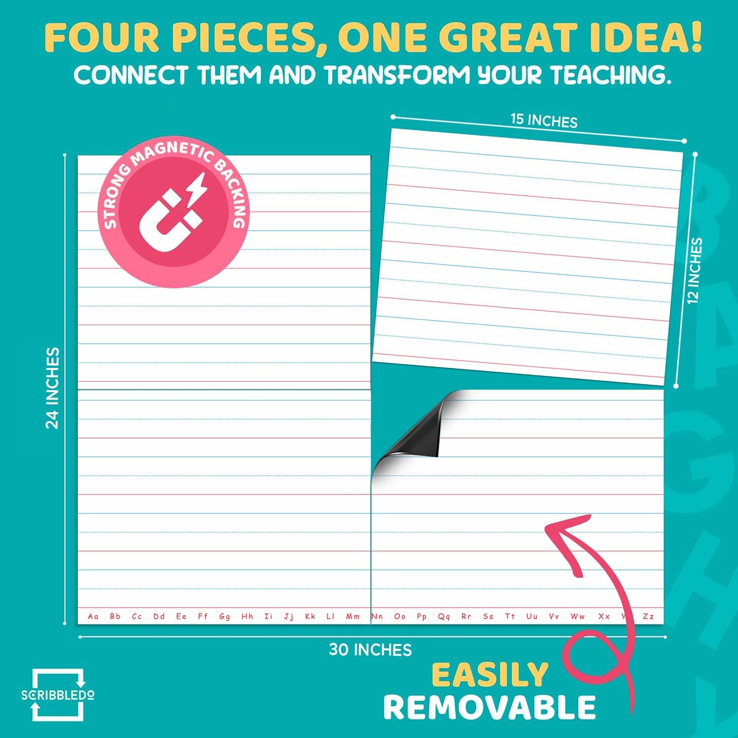 SCRIBBLEDO 30”x24” Large Magnetic Notebook Paper For Classroom Elementary Classroom Must Haves for Teachers Elementary Giant Dry Erase Magnetic Lined Paper for Whiteboard Third Fifth Grade Handwriting