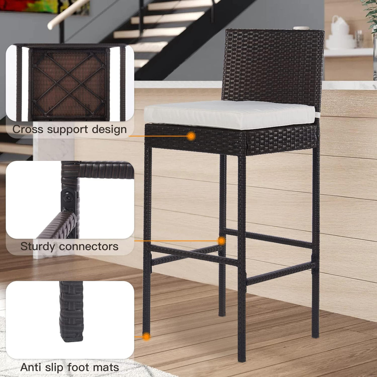 PayLessHere Outdoor Bar Stools Rattan Bar Chairs Set of 2 Wicker Bar stools C...