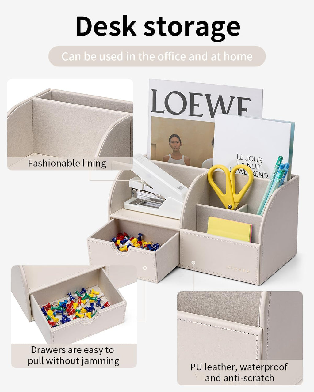 vlando office desk organizer leather desktop organizer caddy, close-up detail