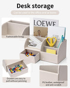 vlando office desk organizer leather desktop organizer caddy, close-up detail
