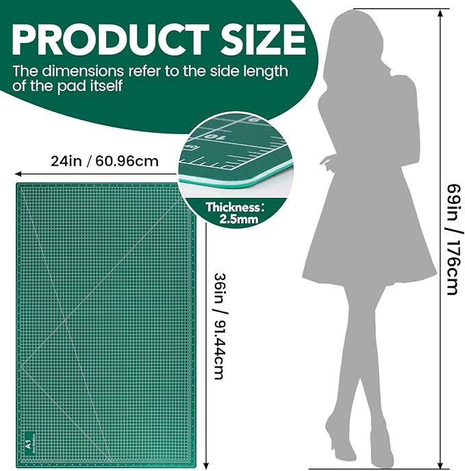 CLOYAN Large Cutting Mat 24"x36", 1 Pack Double-Sided 5-Ply Self Healing Sewing - Image 2