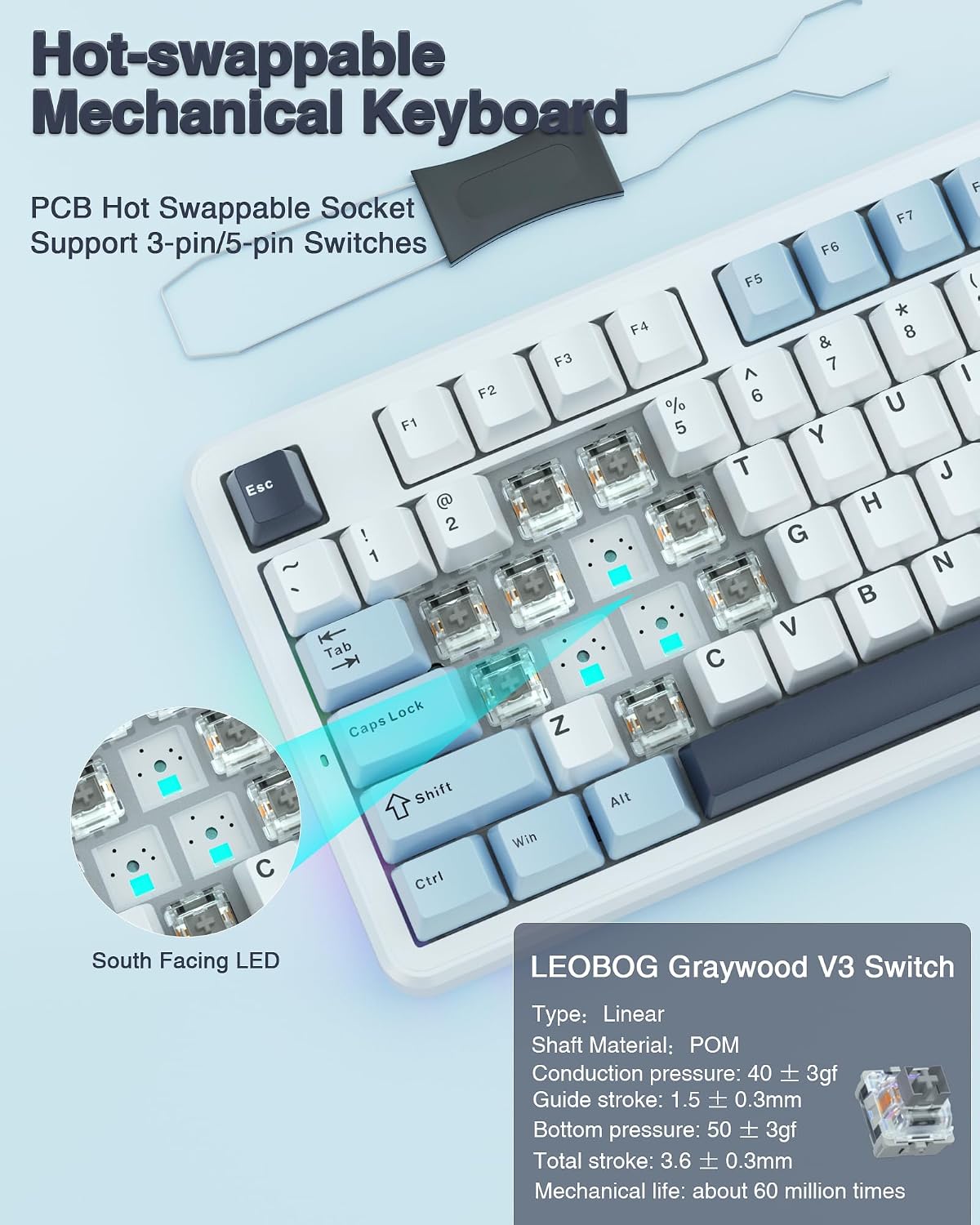 AULA F87 Wireless Mechanical Keyboard, TKL Gaming Keyboard 75%, 87 Keys