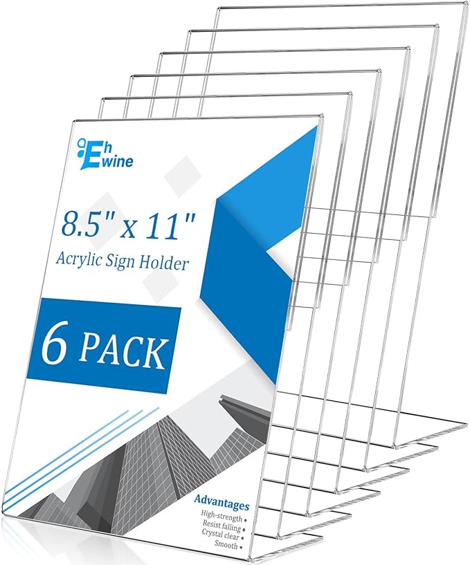 EHWINE 6 Pack 8.5 x 11 Acrylic Sign Holder, Vertical Slanted Back Paper Holder by EHWINE