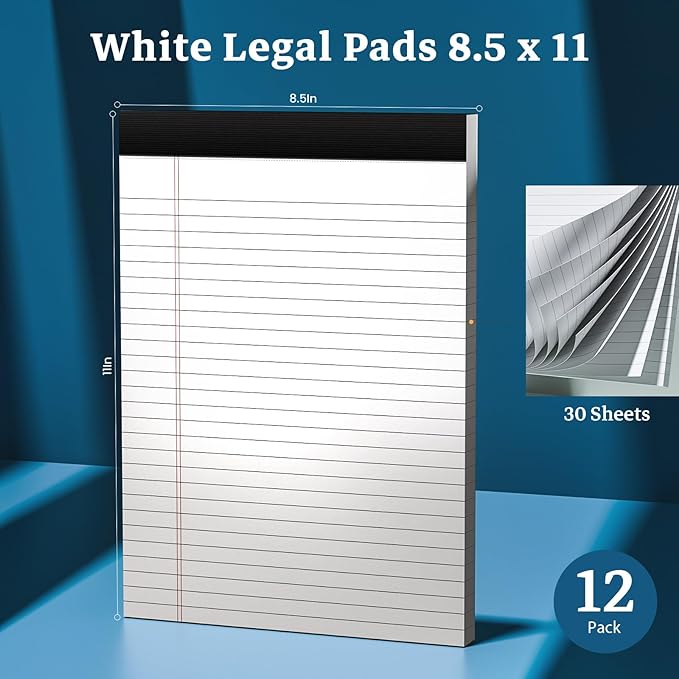 White Legal Pads 8.5 x 11 Notepads, 12 Pack Writing Paper Note Pads 8.5x11 - Image 2