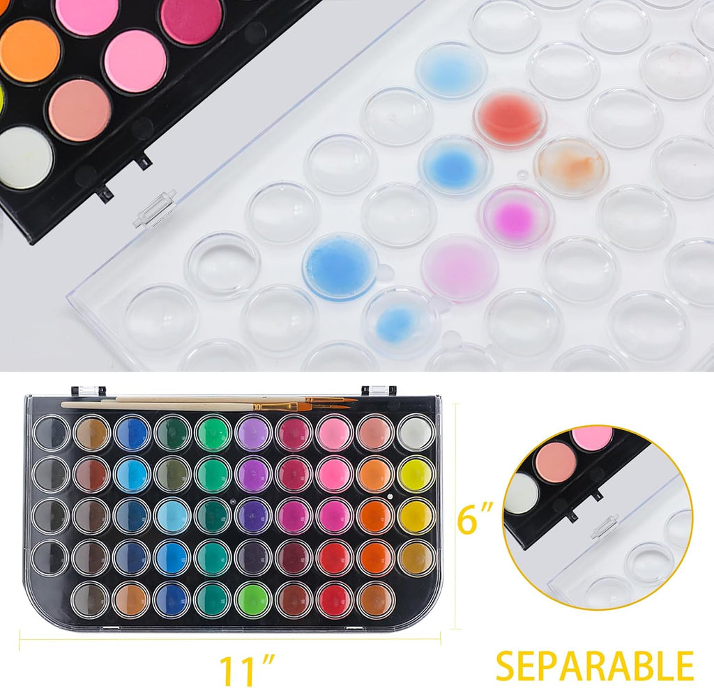 artecho 48 colors watercolor paint set, 3 brushes shown in use