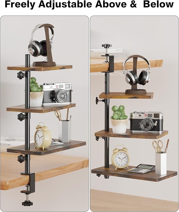 ART-GIFTREE 3 Tiers Clamp On Desk Shelf, 360¡ã Angle Adjustable Desktop Shelf - Image 7