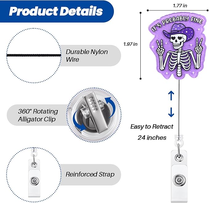 It's Probably Fine Funny Cowboy Skeleton Nurse Badge Reel, Cute Radiology X-ray - Image 2