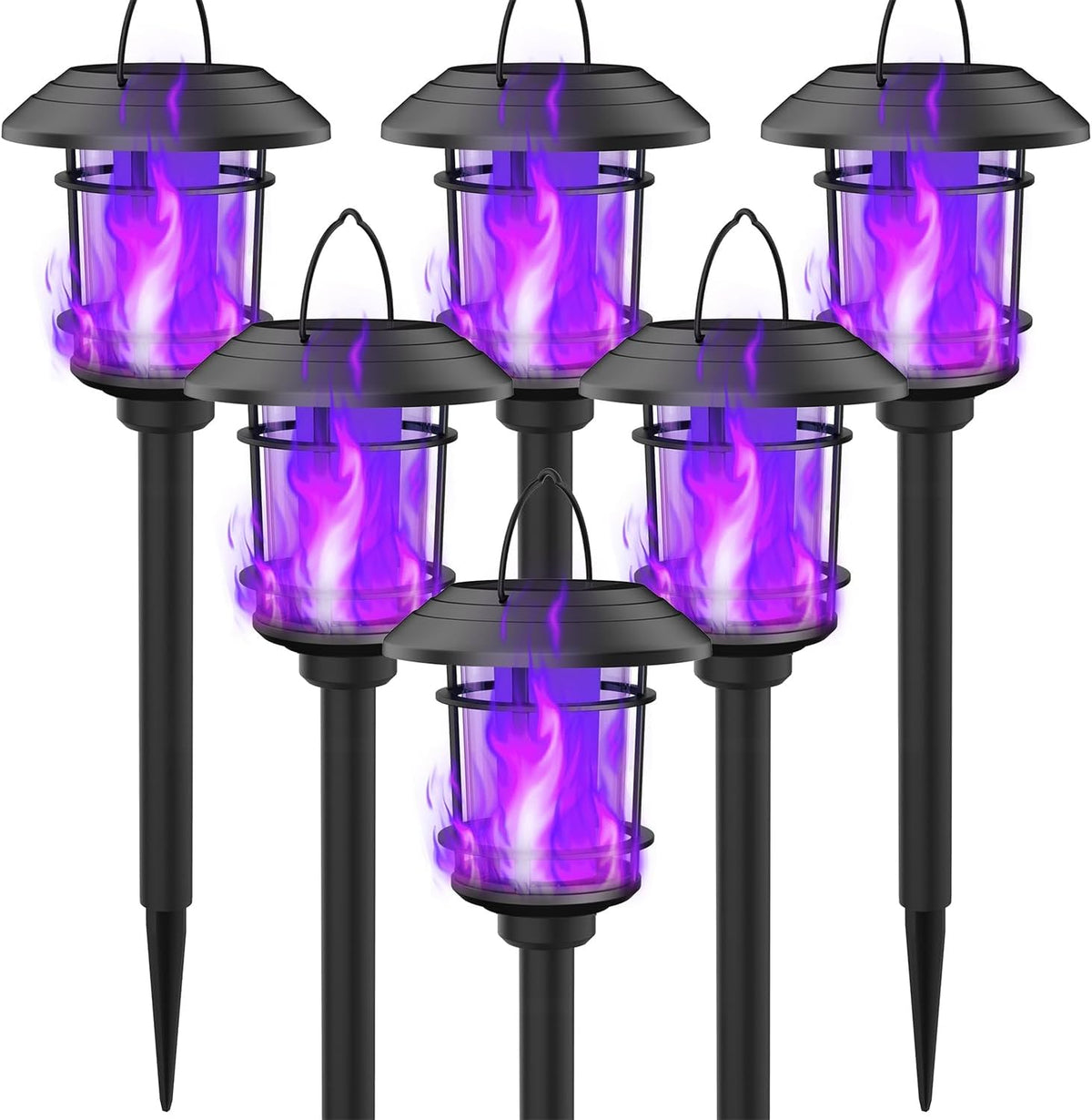 Dynaming 6 Pack Solar Flame Torch Lights Outdoor, Dual Use Flickering Purple ...