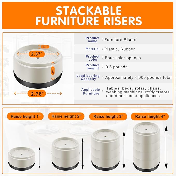 Furniture Risers Bed Risers Heavy Duty 1 inch, 2 inch, 3 inch, 4 inch Round - Image 5