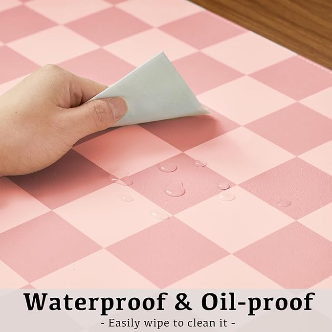Ohocut Checkered Desk Mat, 31.5" x 15.7" Large Cute Coral Pink Aesthetic Retro - Image 6