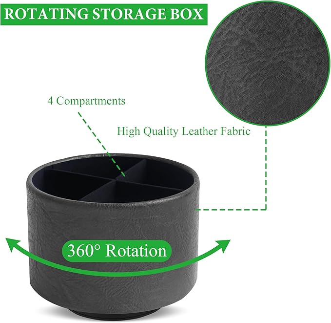 Hennaja Round Leather Art Supply Organizer, Remote Control Holder, 360 Degree - Image 3