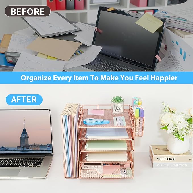 Gugsey Desk Organizer, 5-Tier Paper Letter Tray Organizer - Image 4