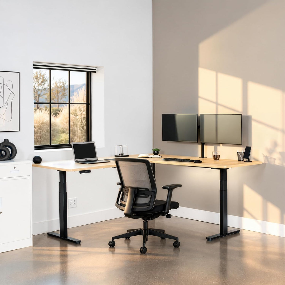 VIVO Electric Corner 3-Leg Standing Desk Frame, Triple Motor