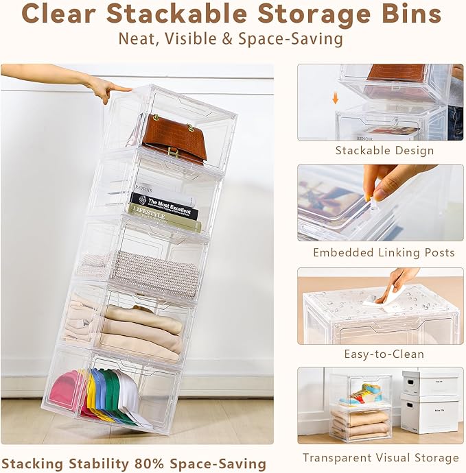 Freebat Closet Organizers and Storage, Acrylic Clear Plastic Storage Bins - Image 3