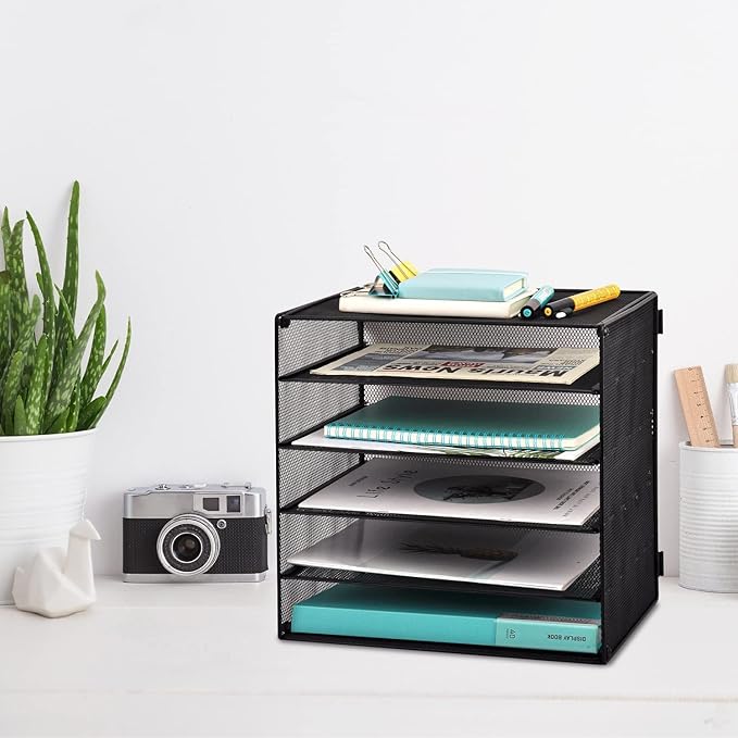 EASEPRES 5 Slot Mesh Desk Organizer Tray, File Paper Letter Folder Holder - Image 6