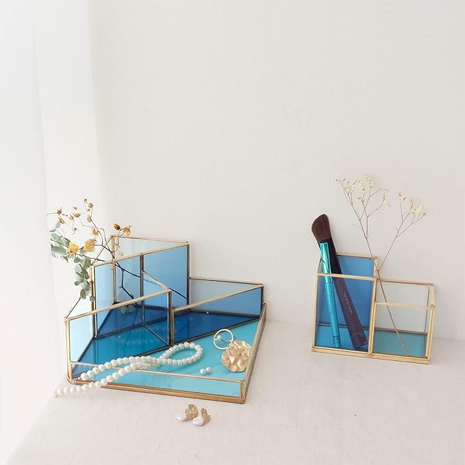 Gold & Blue Glass Desk Organizer - Image 2