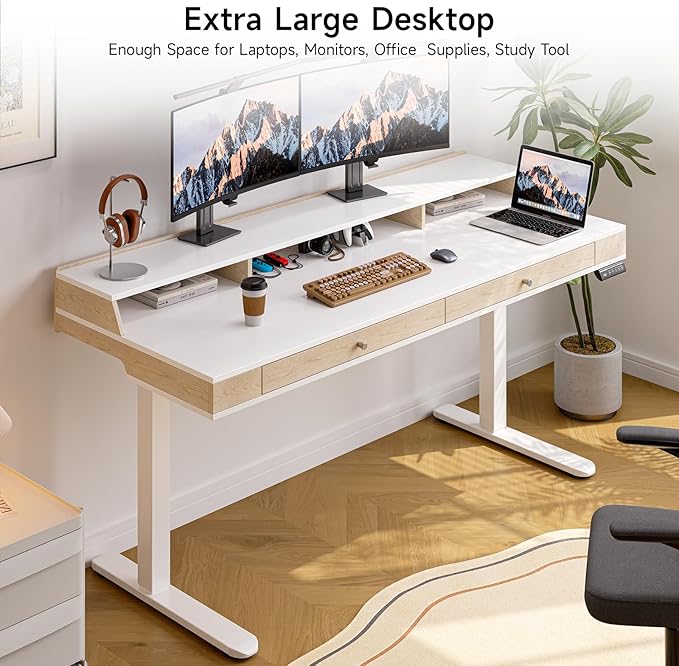 Standing Desk With Drawers, 47x23.6 Inch Electric Stand Up With Storage Shelf - Image 3