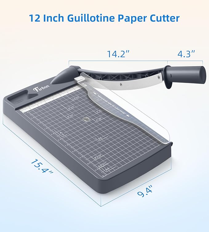 Firbon 12" Guillotine Paper Cutter, Heavy Duty 12-Sheet Capacity Trimmer - Image 6