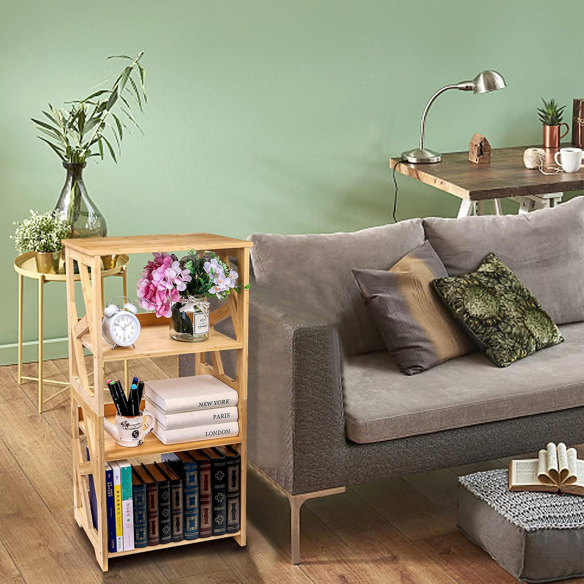 Hedume Bookcase, 3-Tier Open Shelf Bookcase, Small Bamboo Bookshelf, Bamboo N...