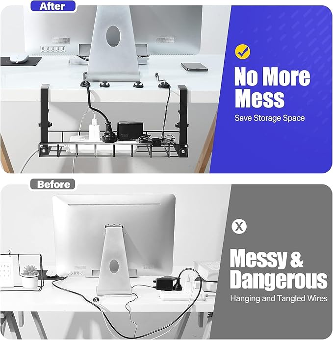 Under Desk Cable Management Tray 2 Pack, Xpatee Wire Management No Screws - Image 3